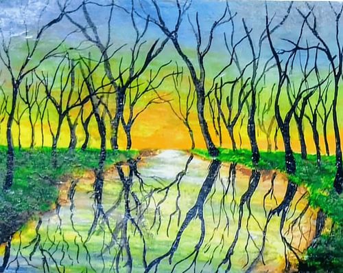 Esthetisch landschap bij zonsondergang