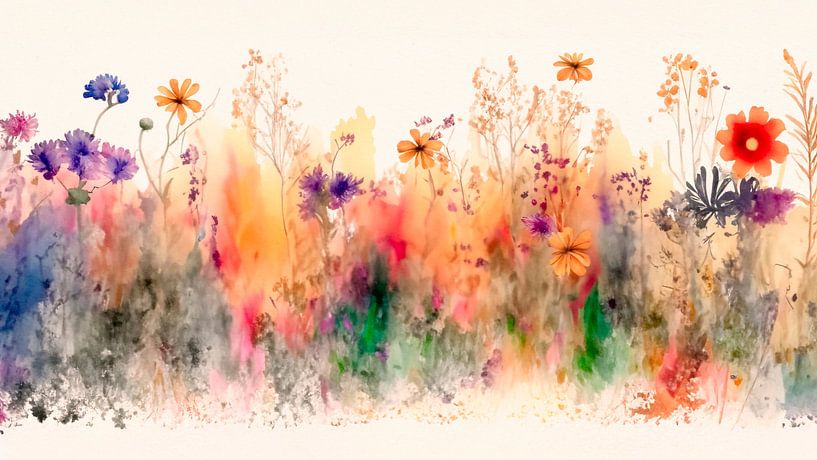 Watercolour of flowers in the grass 3 by Studio Pieternel