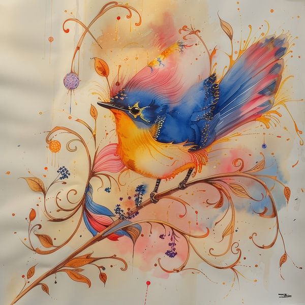 Aquarell eines Vogels von Gelissen Artworks