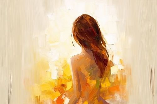 Schilderij vrouw in rustige kleuren - Schilderij Vrouw