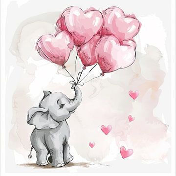 Olifant aquarel - dierenkunst voor de kinderkamer van Poster Art Shop