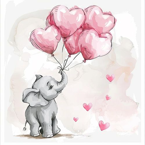 Olifant aquarel - dierenkunst voor de kinderkamer