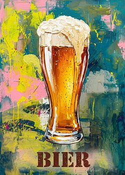 After-work beer: Abstract beer glass artwork with a head of foam