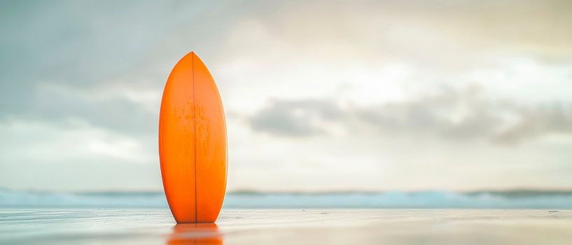 Orange Surfbrett am Strandabend von Poster Art Shop