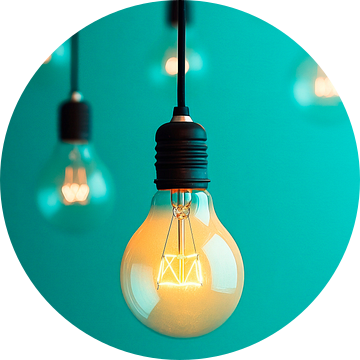 Hangende gloeilampen tegen een turquoise achtergrond van Poster Art Shop