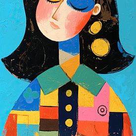 Frau mit Ohrringen | Bunte Frau von ARTEO Gemälde