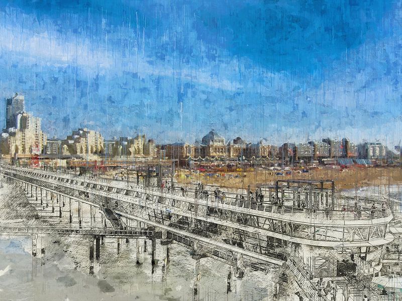 Scheveningen Pier und Boulevard skizziert und gemalt von Arjen Roos