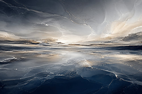 Ocean of Serenity – Luxe Abstracte Wandkunst in Blauw, Grijs en Goud – Moderne Marmerlook Wanddecoratie