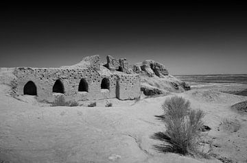 Fort Toprak-Kala Ouzbékistan en noir et blanc sur Yvonne Smits