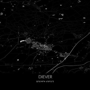 Zwart-witte landkaart van Diever, Drenthe. van Rezona
