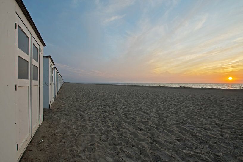 Beach cottages at sunset by Wim van der Geest