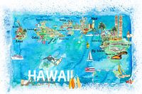 Hawaii USA Illustrated Map with Landmarks and Highlights