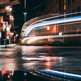 Traces of light from a tram in Berlin by Robin van Steen