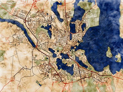 Kaart van Schwerin in de stijl 'Serene Summer'