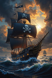 Dark Fantasy Wall Art: MORVANTIS - Een piratenschip vaart op volle zee van INFERAURUM - Dark Fantasy Wall Art