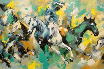 Horses Taking Selfie | Abstract van Blikvanger Schilderijen