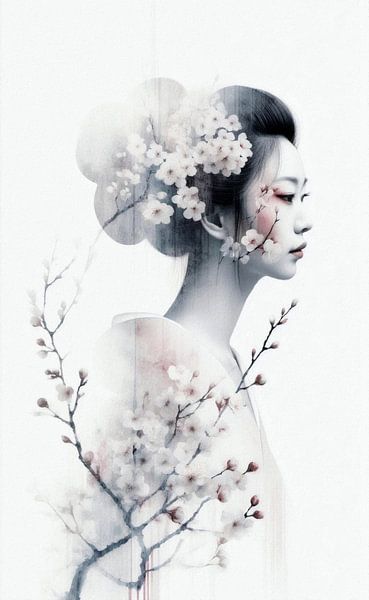 Fading Spring Portrait of a Geisha par Marja van den Hurk