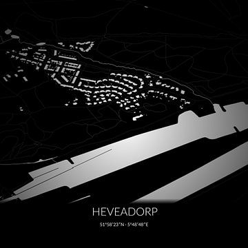 Black-and-white map of Heveadorp, Gelderland. by Rezona