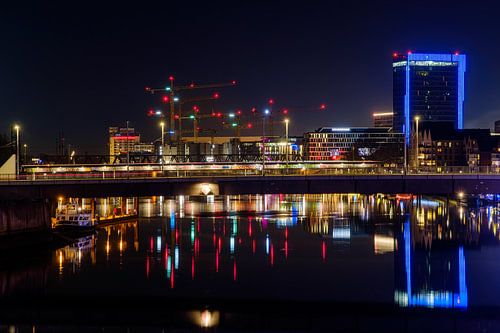 Cityscape Bremen on the Weser in the evening