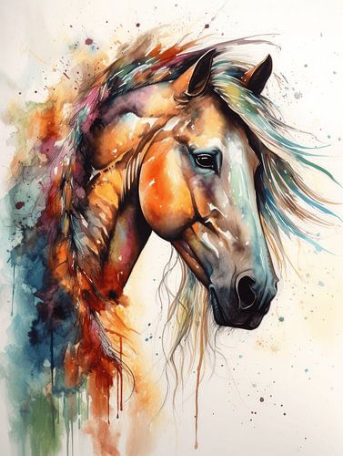 Technique d'art moderne : Cheval coloré en aquarelle numérique