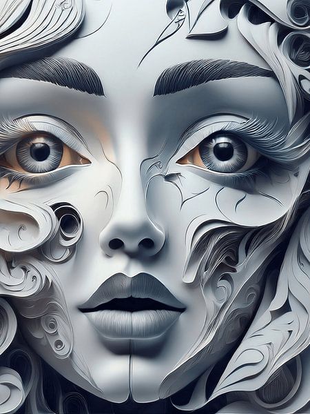 Surreal Woman Portrait – Monochrome Fantasy Face Art by Ruliyreed