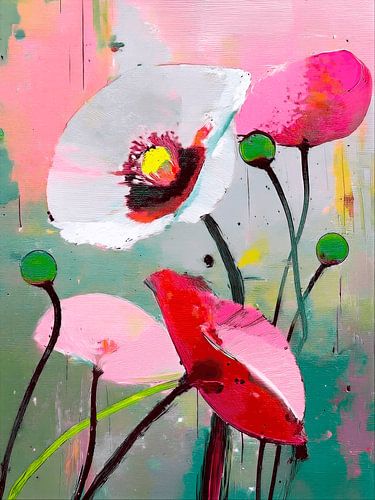 Des coquelicots colorés dans un style abstrait moderne