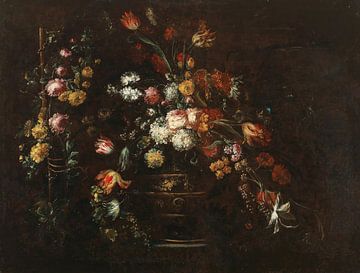 Roses, anemones, tulips, carnations, guelder rose and other flowers in an urn, Elisabetta Marchioni