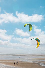 Kitesurfers on the beach near Terschelling by Youp Lotgerink