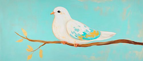 Tendre colombe sur une branche - couleurs pastel harmonieuses
