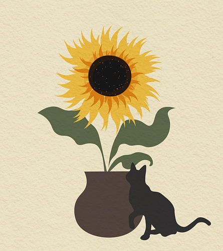Minimal art Kat en zonnebloem
