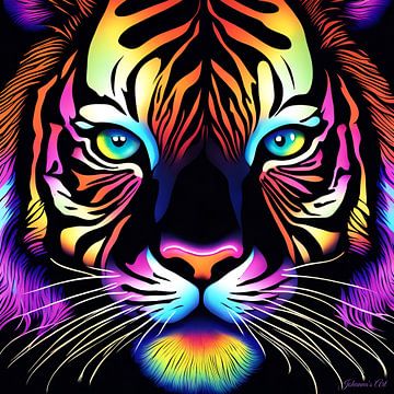 Neon kunst van een tijger 1 van Johanna's Art