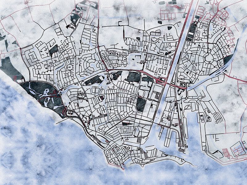 Map of Vlissingen with the style 'White Winter' by Maporia
