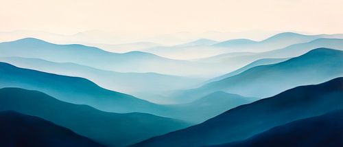 Glooiende heuvels in blauwe en grijze tinten