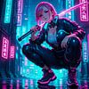 Cyberpunk Straat Samurai Meisje Anime Japan van Ruzerin