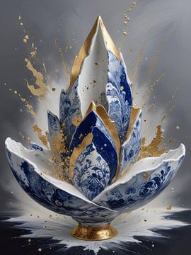 Delfts blauw tulp goud portret van J.a Dijkstra