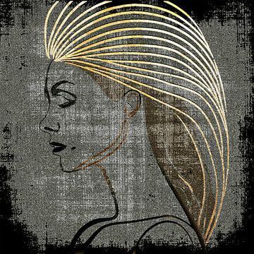 Silhouet van een vrouw bewerkt met goud accenten 3 van Pieternel Fotografie en Digitale kunst