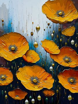 Abstract acrylic painting of poppies by Retrotimes