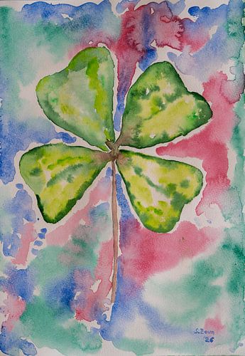 Geluksklavertje in aquarel