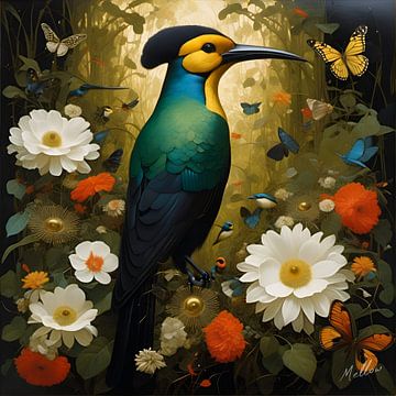 Jungle Flora Surrealism: Bowerbird by Mellow Art