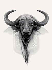 Büffel Line Art schwarz weiß modern von Wolkenlos