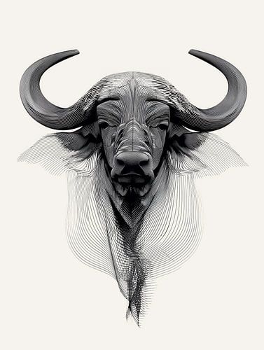 Büffel Line Art schwarz weiß modern