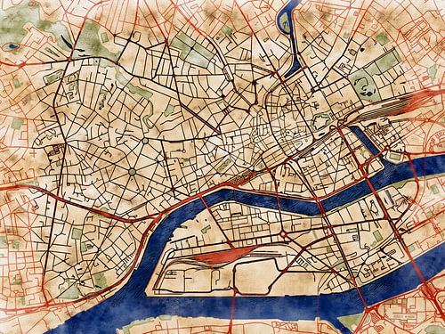 Kaart van Nantes centrum in de stijl 'Serene Summer'