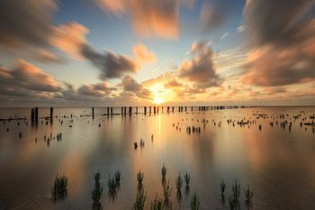 Geweldig mooie zonsondergang aan het wad