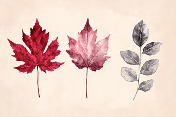 Bladerdans in rood en grijs van Poster Art Shop