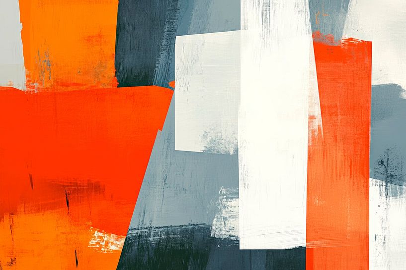 Abstrakte Farbenkomposition in Orange und Grau von Poster Art Shop