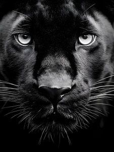 Schwarzer Panther – Intensiver Blick in monochromer Eleganz