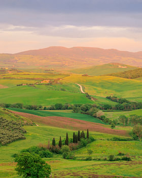 magisches Licht im Val d'Orcia in der Toskana
