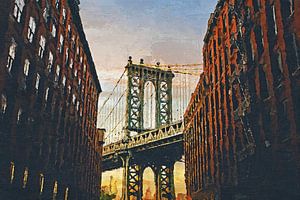 Geschilderde Manhattan Bridge van Arjen Roos