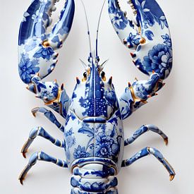 Lobster Luxe - Delft Blue lobster with flower pattern by Marianne Ottemann - OTTI