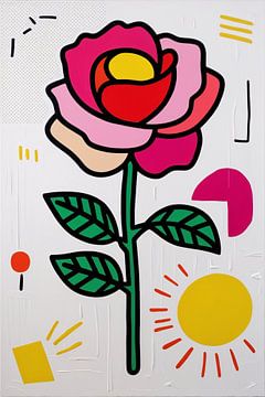 Roze roos in pop art-stijl van Art & Soul Creations